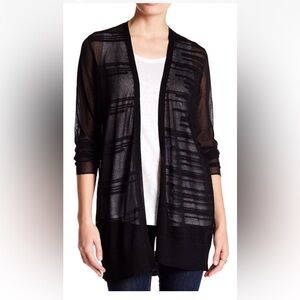 Eileen Fisher Straight Long Cardigan XL Black Open Front Minimalist Duster Sweat